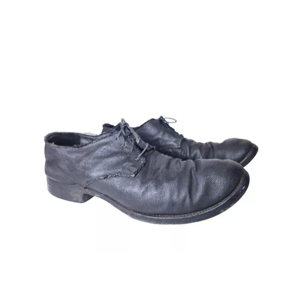 Textured Wrinkled Black Waxed Leather Lace Up Ankle Mens Boots Handmade 8 - 8.5 - Picture 1 of 10
